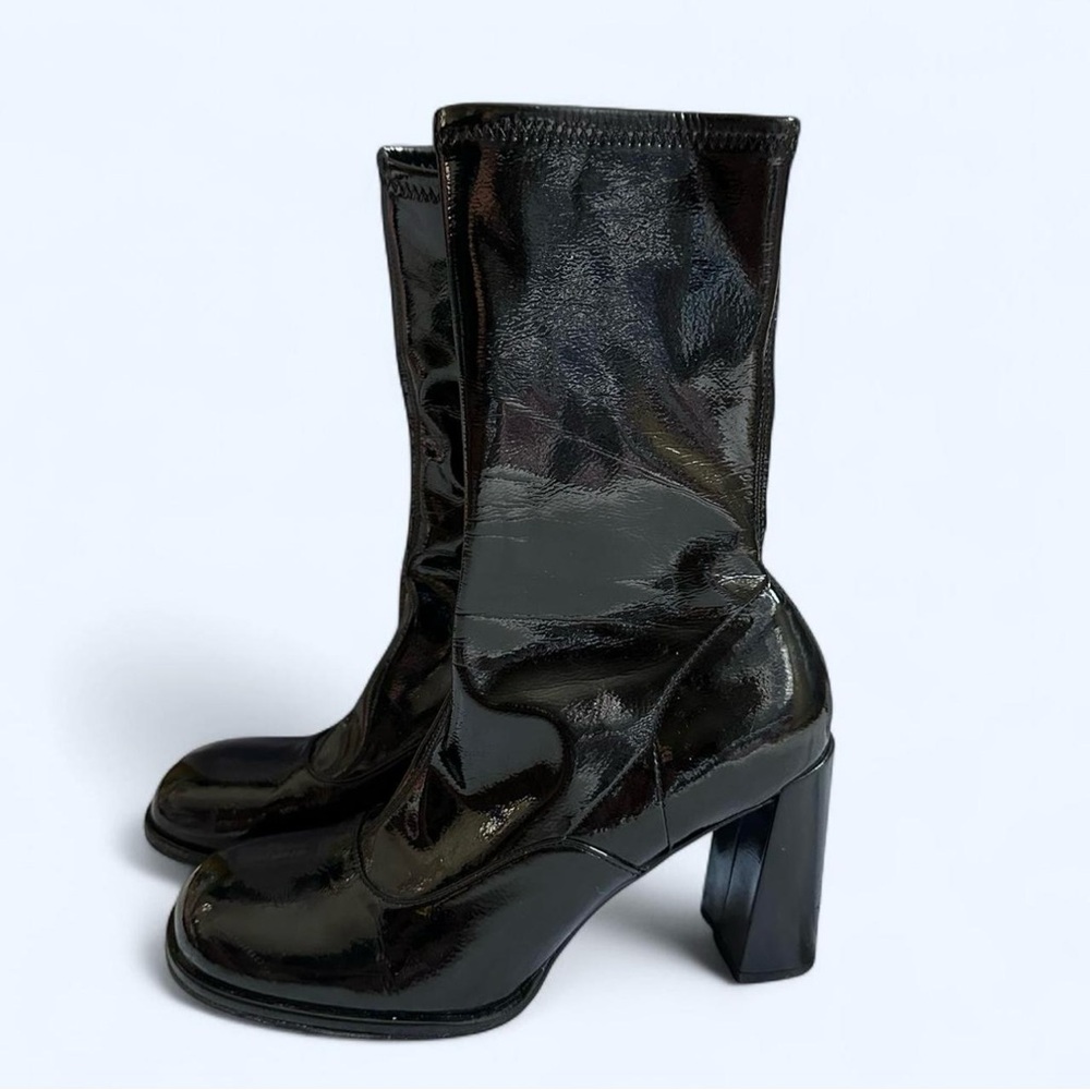ASOS DESIGN Epsom High-Heeled Sock Boots in Black Patent Size 8 Shiny Glossy